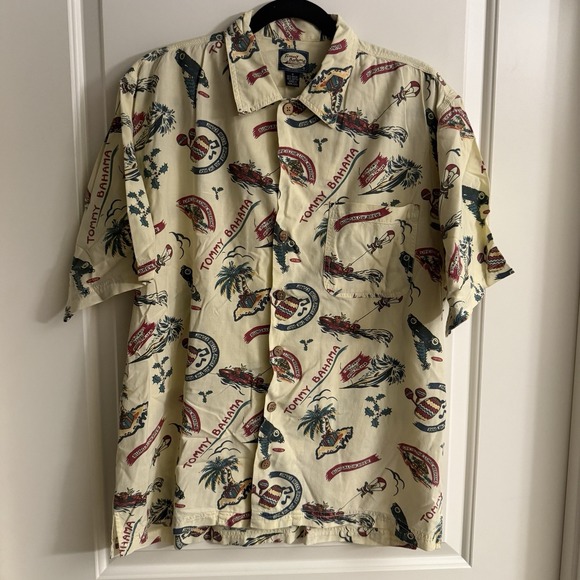 Tommy Bahama VTG Men's Short Sleeve Hawaiian Christmas Button Down Shirt Medium - Picture 1 of 6